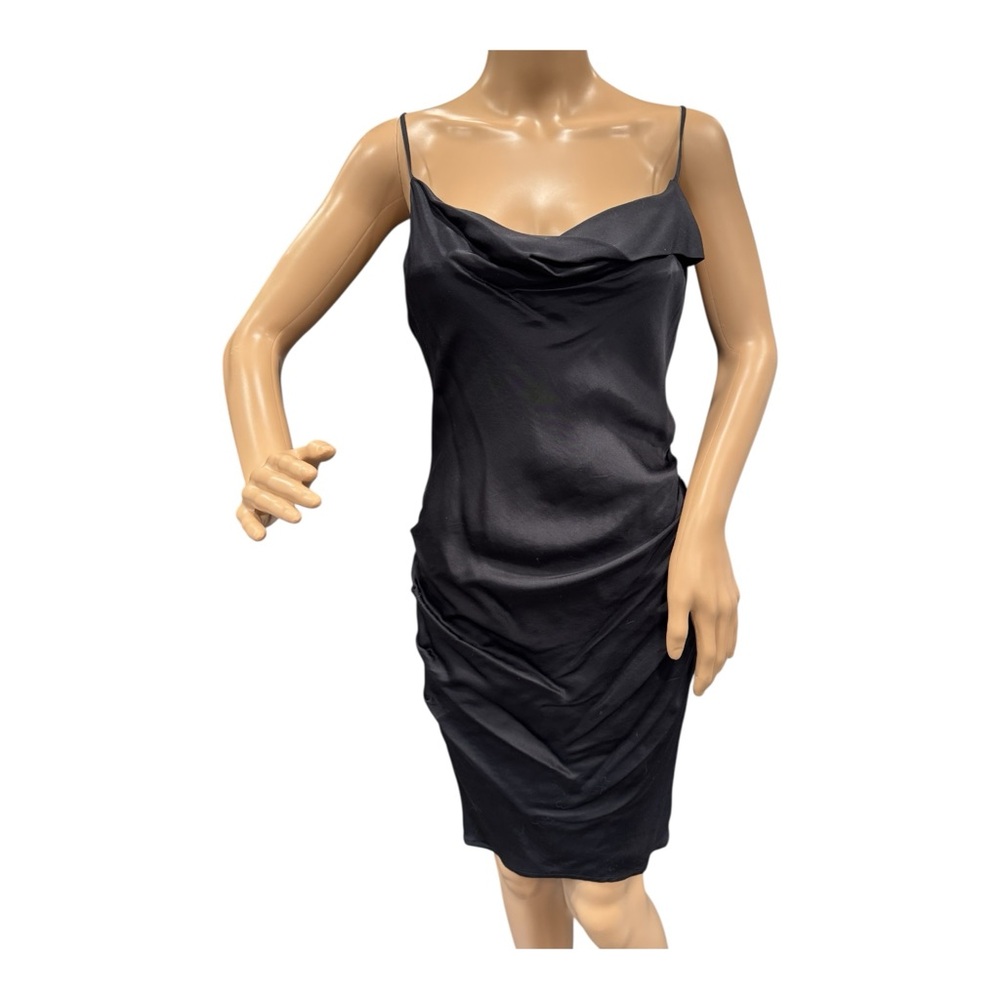 ASTR THE LABEL Strappy Cowl Neck Sleeveless Slip Mini Black Satin Dress Size S
